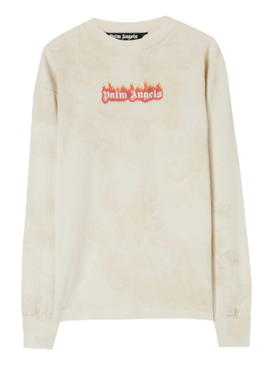 T-shirt Palm Angels Long Sleeve Burning Logo Classic Tee Beige | PMAB002F22JER0020310