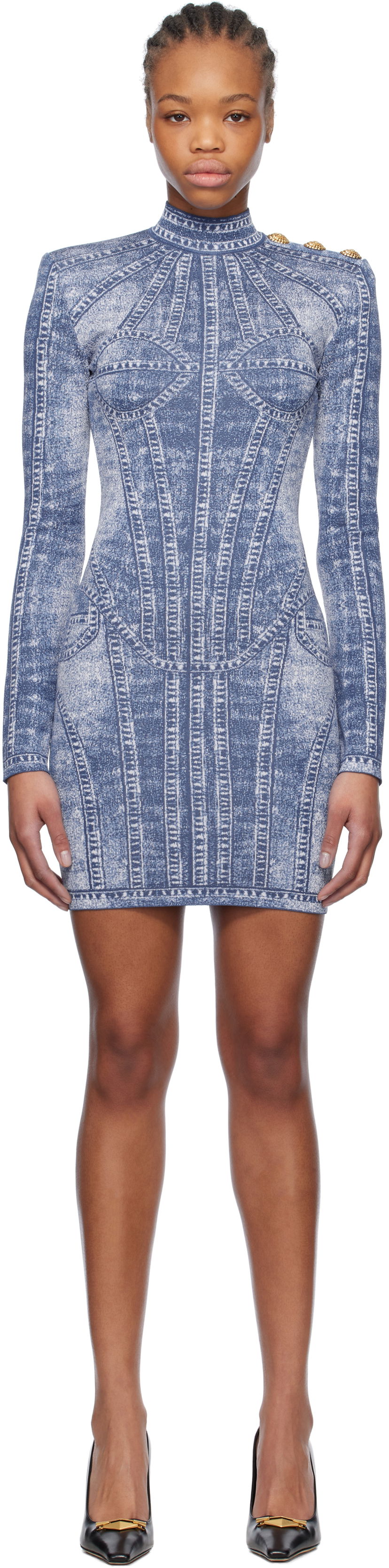 Kjole Balmain Balmain Jacquard Denim Effect Minidress Blå | EF1R8237KH80