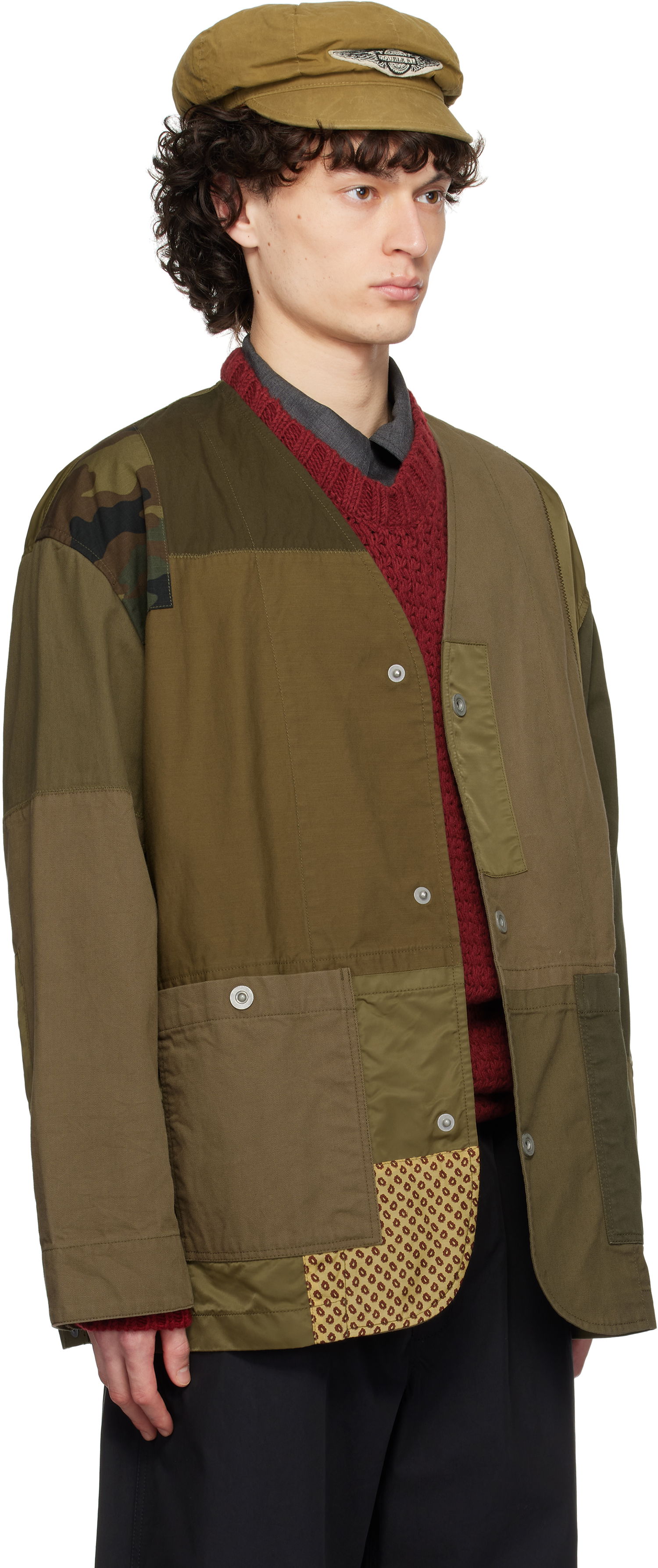 Vindjakke Comme des Garçons Homme Multi Fabric Mix Jacket Grøn | HO-J017-051, 1