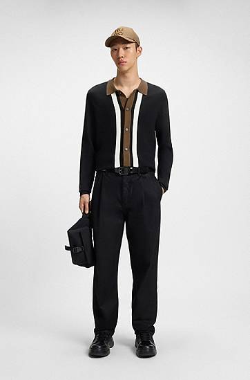 Sweater BOSS Striped Button-Up Sweater Sort | 50543770, 1