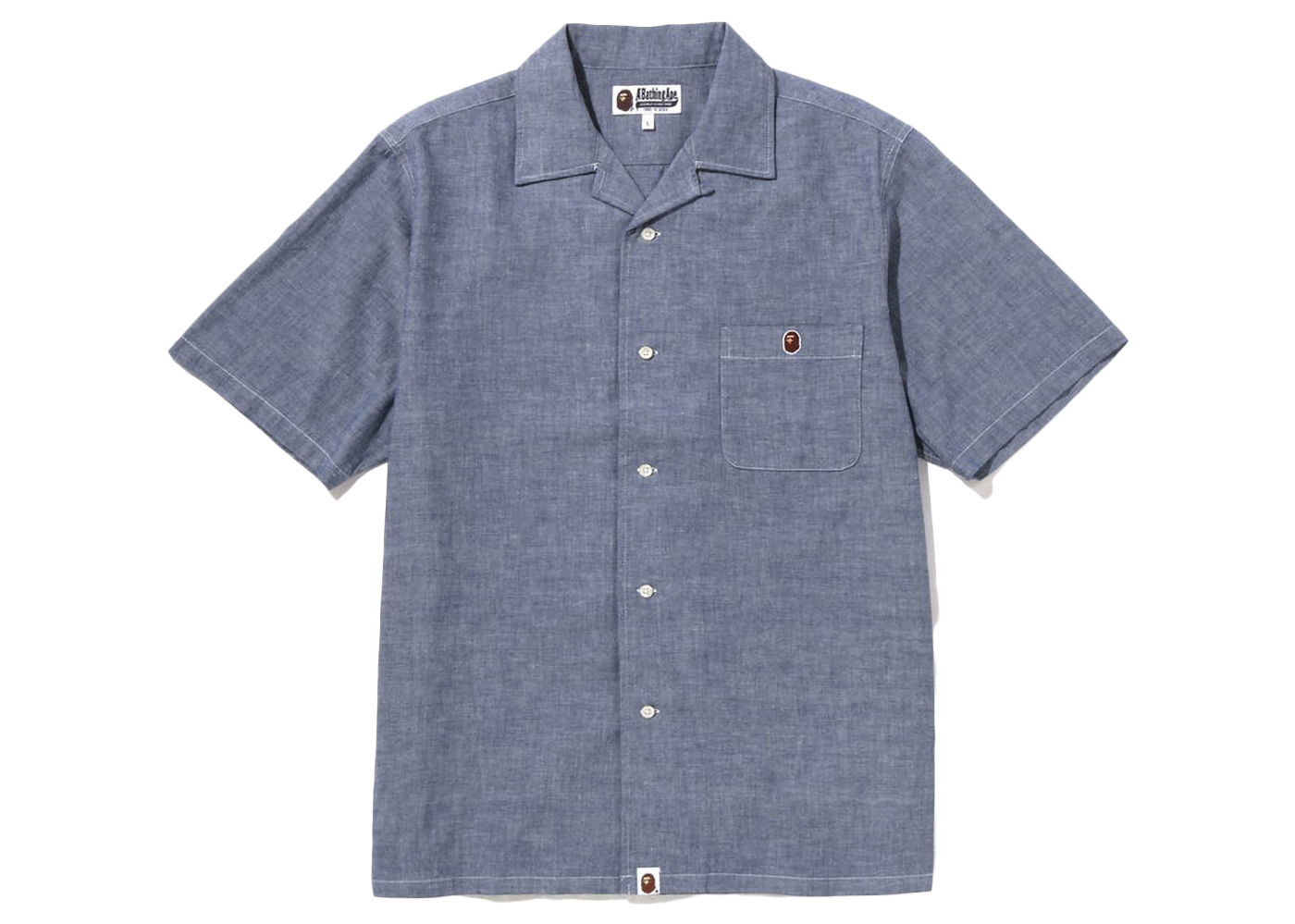 Skjorte BAPE Ape Head One Point Open Collar Shirt Mørkeblå | 1I25-132-001, 0