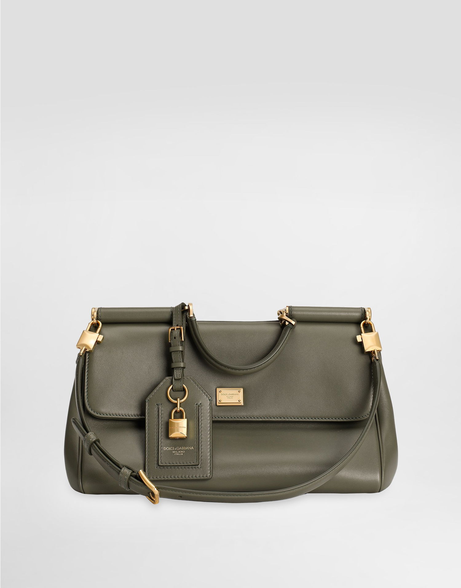 Håndtaske Dolce & Gabbana Dolce & Gabbana My Sicily Leather Top-Handle Bag with Lock Charm Grøn | BB7782B732180560, 0