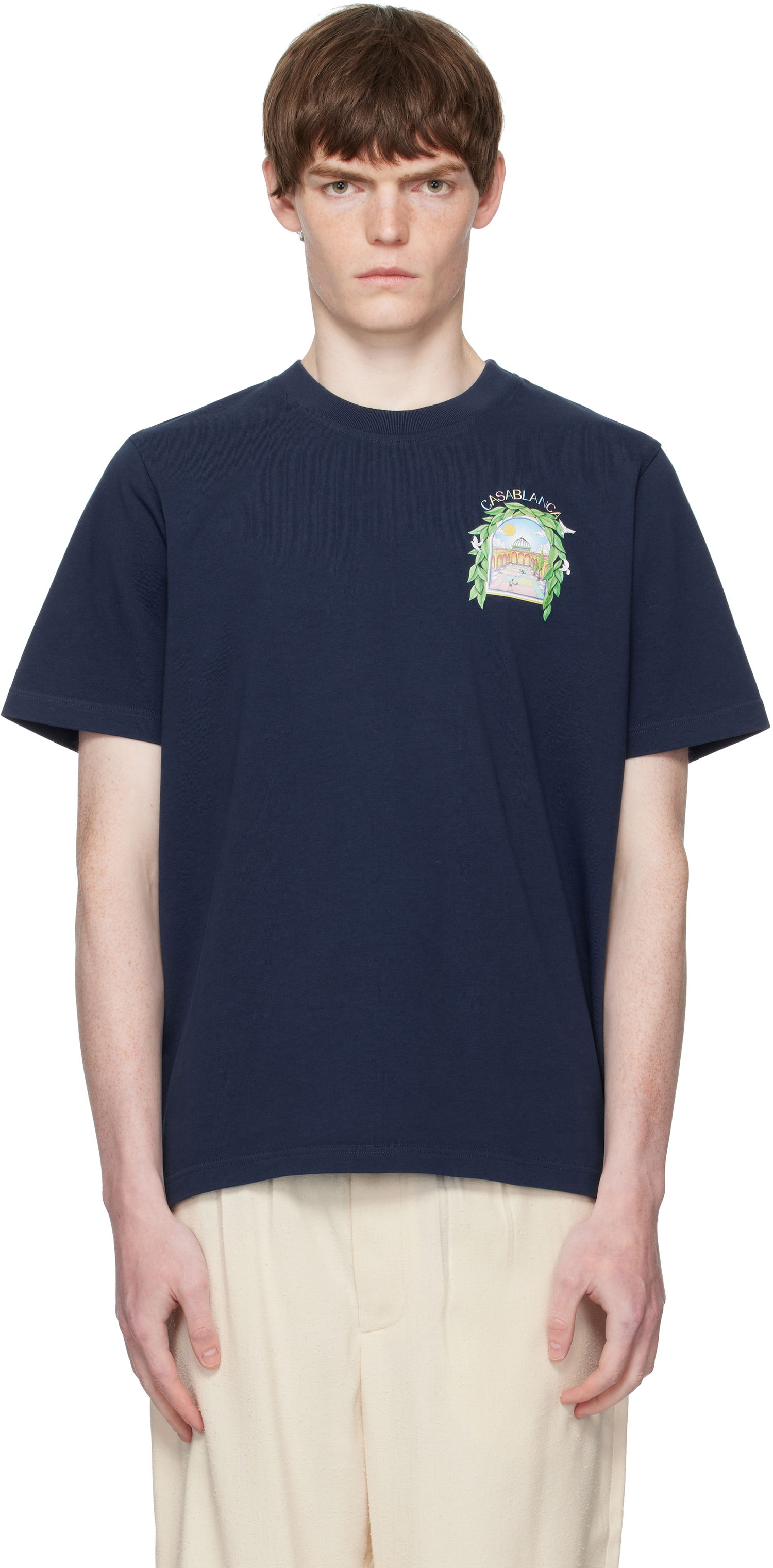 T-shirt Casablanca Casablanca L'Arche De Tennis T-Shirt Mørkeblå | MPF25-JTS-001-14-EX-FLANNELS, 0