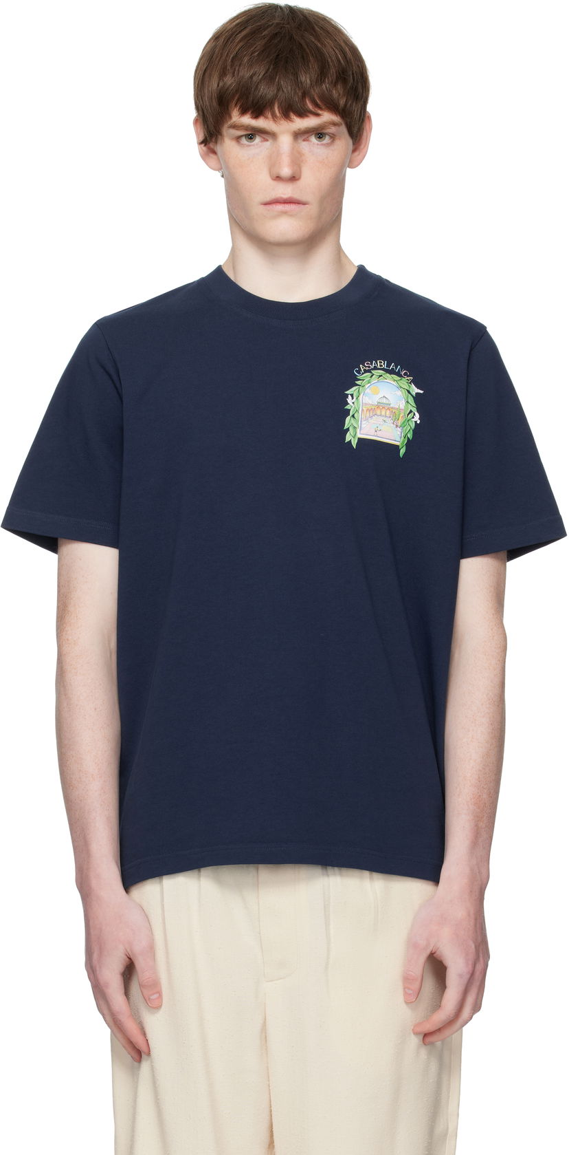 T-shirt Casablanca Casablanca L'Arche De Tennis T-Shirt Mørkeblå | MPF25-JTS-001-14-EX-FLANNELS