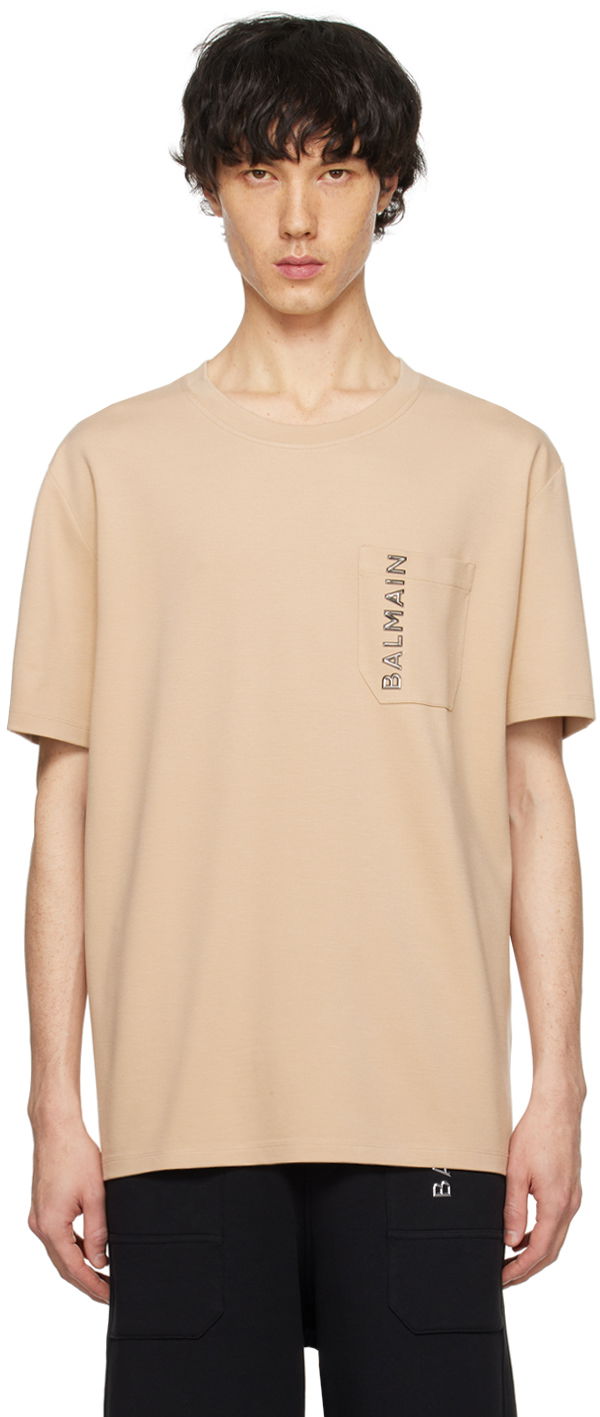 T-shirt Balmain Plaque T-Shirt Beige | CH1EG105BC61, 0