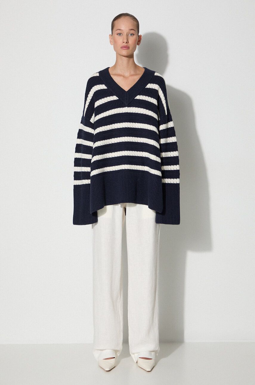 Sweater Samsoe Samsoe Samsoe Samsoe Striped V-Neck Sweater Mørkeblå | F23300195, 1