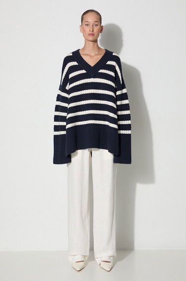 Sweater Samsoe Samsoe Samsoe Samsoe Striped V-Neck Sweater Mørkeblå | F23300195, 1