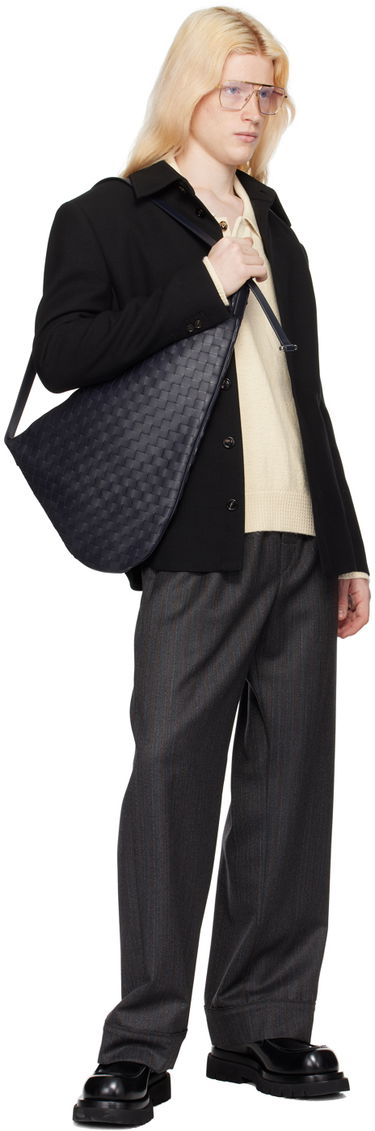 Skuldertaske Bottega Veneta Bottega Veneta Virgule Intrecciato Leather Shoulder Bag Mørkeblå | 743574V2HL1, 3