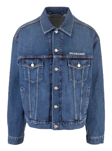 Jakke Balenciaga Logo Denim Jacket Mørkeblå | 620728TDW146020