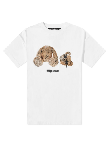 T-shirt Palm Angels Spray Logo Kill The Bear Tee Hvid | PMAA001F21JER0270160