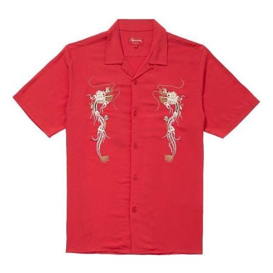 Skjorte Supreme Dragon Rayon Shirt Rød | SUP-FW18-725