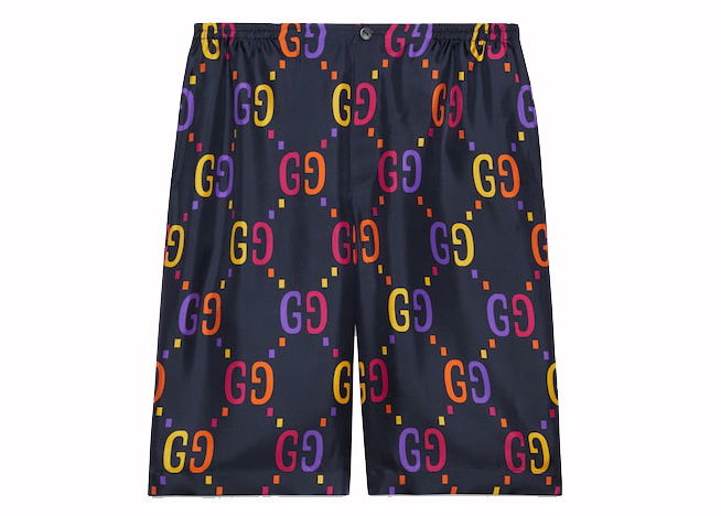 Shorts Gucci Jumbo GG Silk Shorts Dark Blue Multi Mørkeblå | 672698ZAJOZ4681