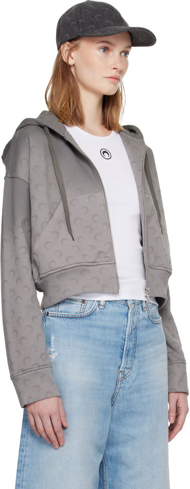 Sweatshirt Marine Serre Marine Serre Faded Moon Fleece Cropped Zipped Hoodie Grå | WST019ACJER0073, 1