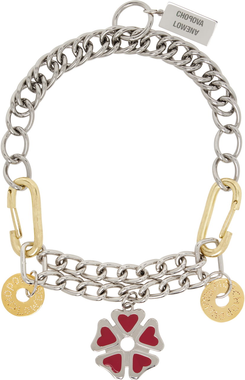 Halskæde Chopova Lowena Chopova Lowena Double Decker Chain Necklace with Flower Charm Metalisk | 6586