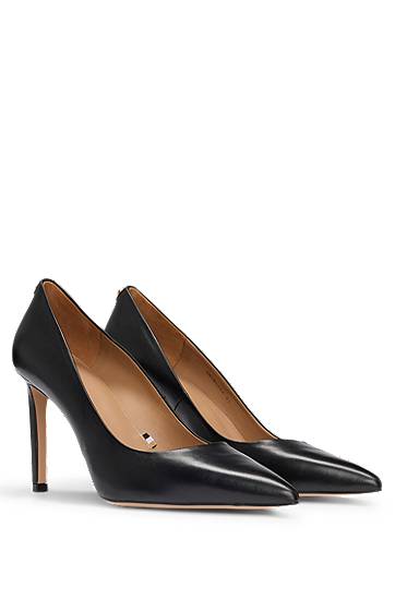 Tilbehør BOSS Leather Pointed-Toe Pumps Sort | 50504280
