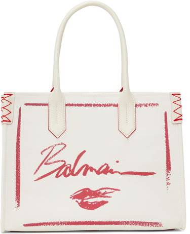 Mulepose Balmain Balmain B-Army Lipstick Print Tote Bag Hvid | EN0FF993TLIC, 0