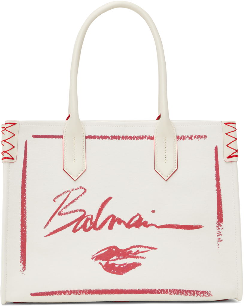 Mulepose Balmain Balmain B-Army Lipstick Print Tote Bag Hvid | EN0FF993TLIC