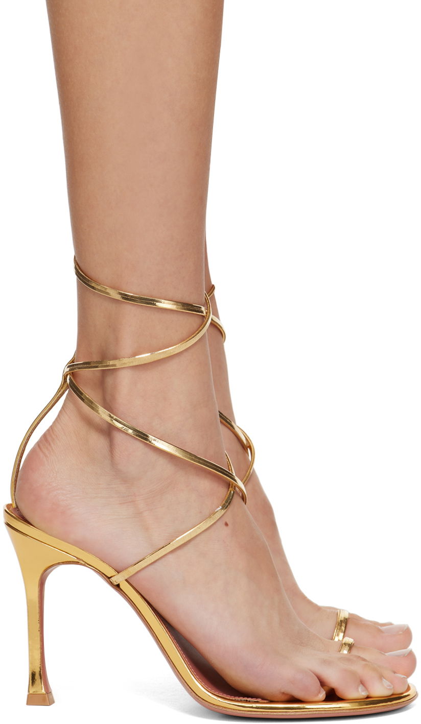 Tilbehør Amina Muaddi Amina Muaddi Henson Thong Lace Up Heeled Sandals Metalisk | HENSON THONG LACE UP SR MI