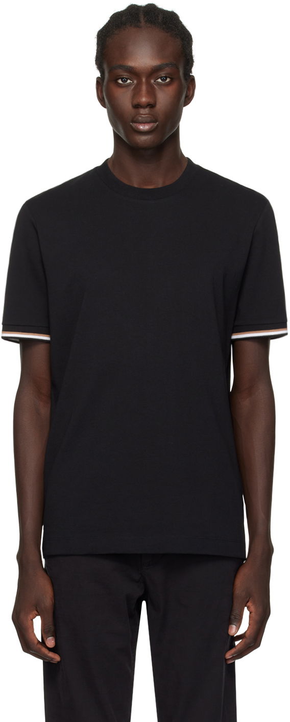 T-shirt BOSS Stripe Cuffs T-Shirt Sort | 50501097