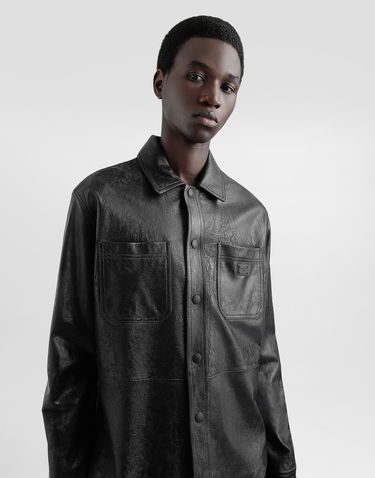 Skjorte Dolce & Gabbana Dolce & Gabbana Leather Shirt With Logo Sort | G5LD2LGJ029N0000, 3