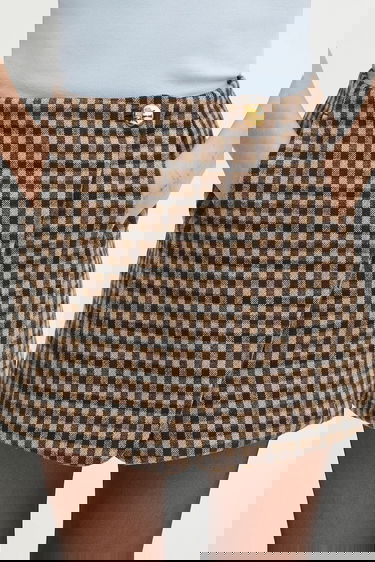 Nederdel GANNI GANNI Check Wool Mix Mini Skirt Brun | W0655, 3