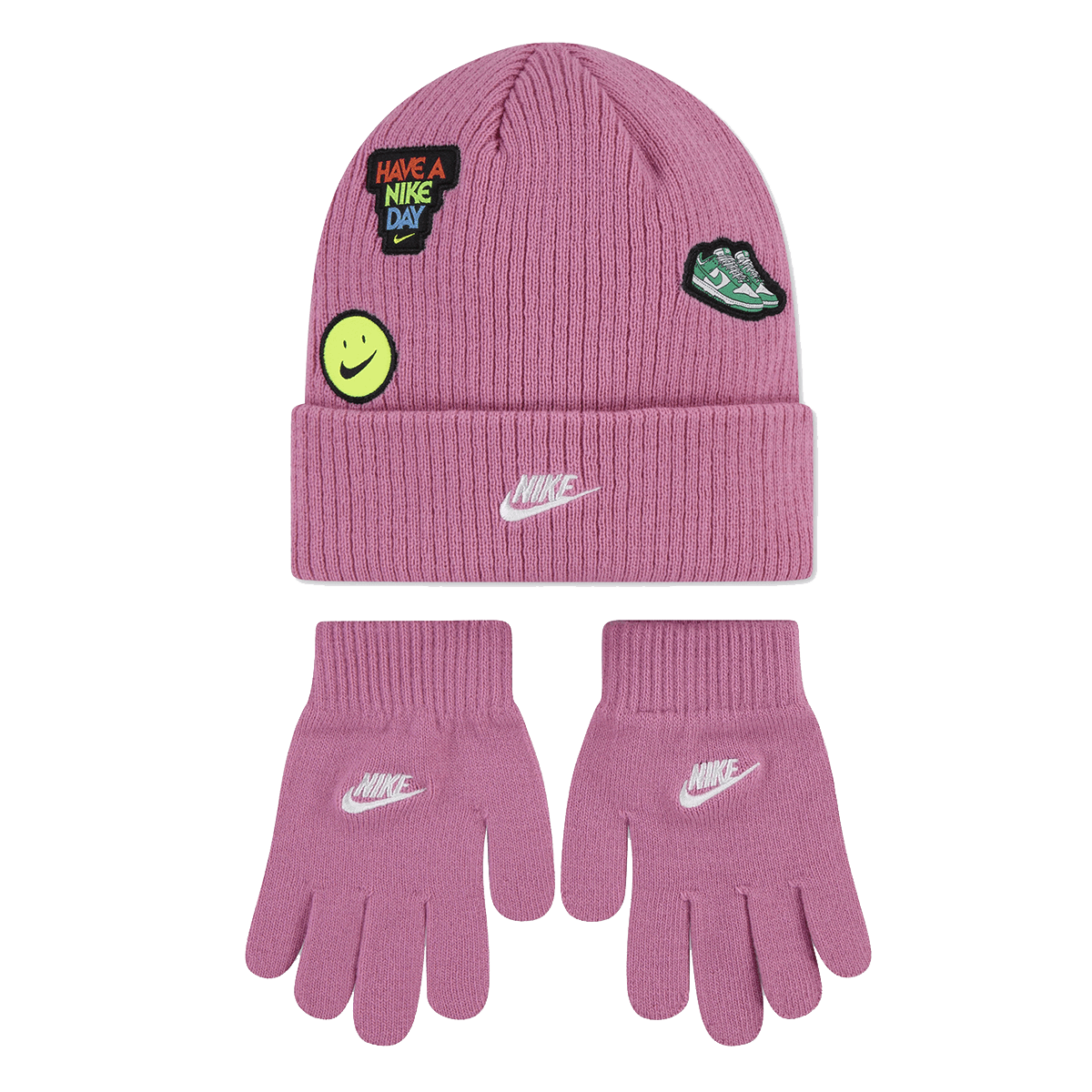 Tilbehør Nike Have a Nike Day Knitted Beanie and Gloves Set with Patches Lyserød | 9A3135-ACG, 0