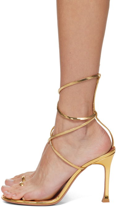 Tilbehør Amina Muaddi Amina Muaddi Henson Thong Lace Up Heeled Sandals Metalisk | HENSON THONG LACE UP SR MI, 2