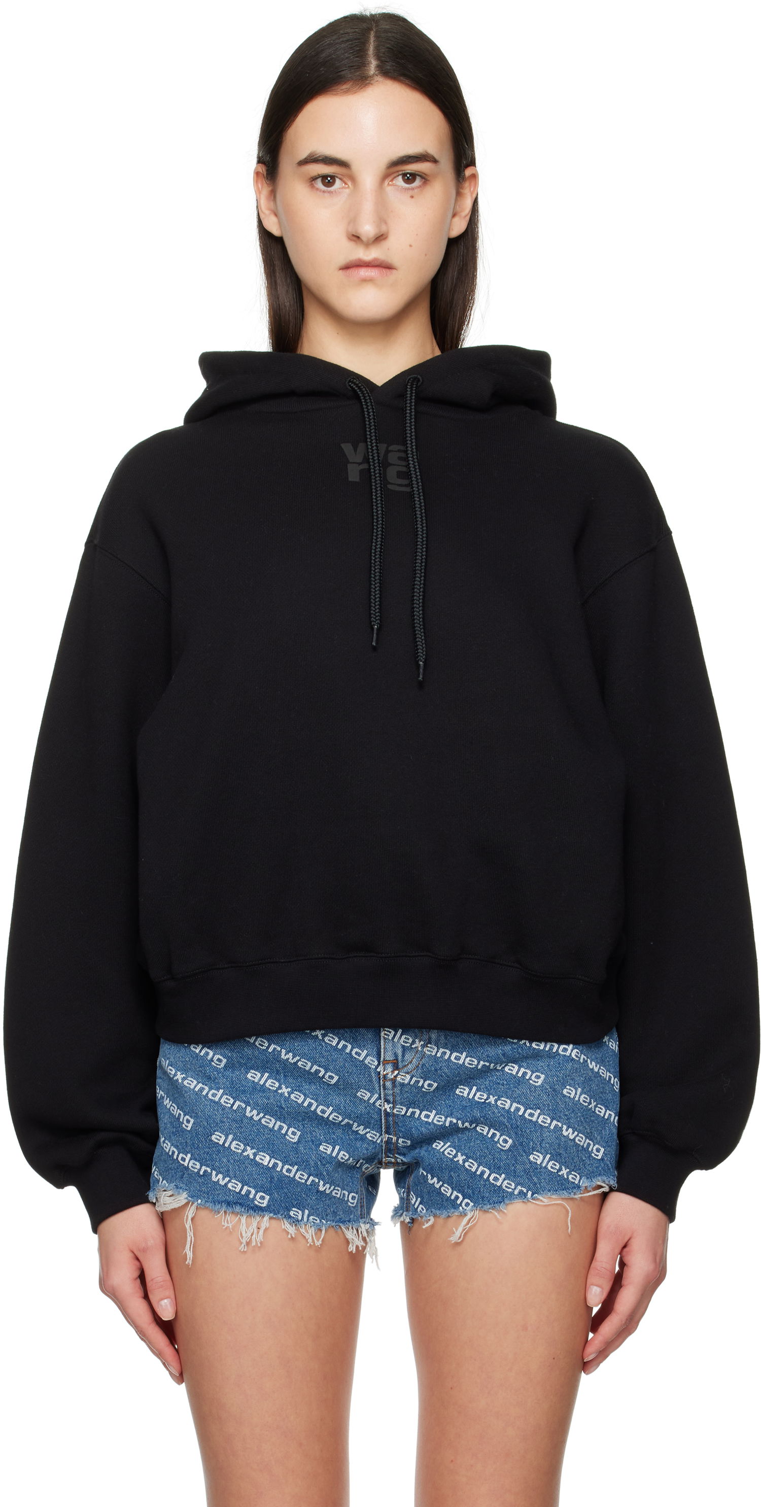 Sweatshirt Alexander Wang Puff Logo Cropped Hoodie Sort | 4CC3242101, 0