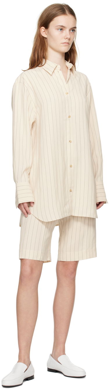 Shorts TOTEME TOTEME Relaxed Pinstripe Shorts Beige | 242-WRB1674-FB0112, 3