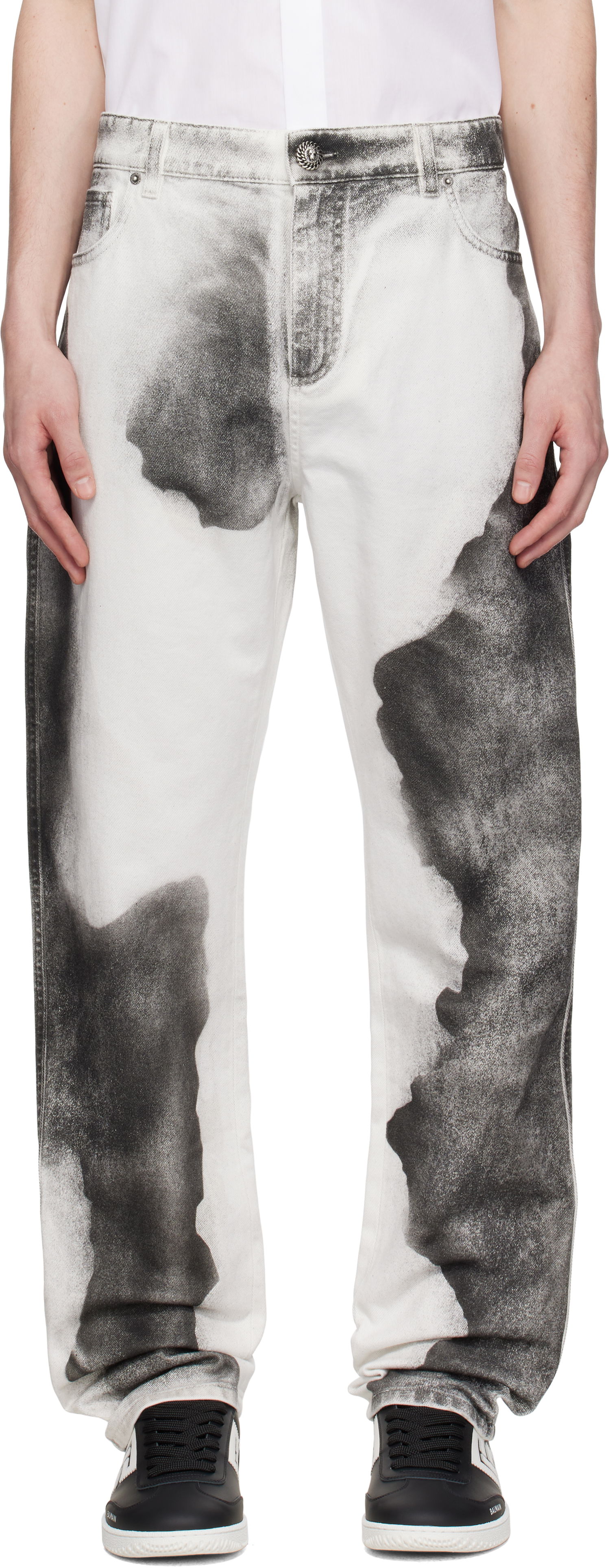 Jeans Balmain Balmain Regular Fit Moon Print Jeans Hvid | EH0MI043DE39, 0