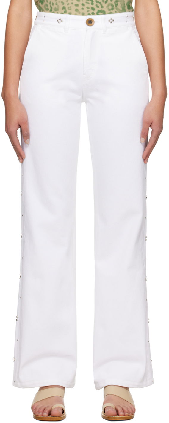 Bukser Wales Bonner Wide Leg Jeans With Side Studs Hvid | WS24DE08-CO13-000