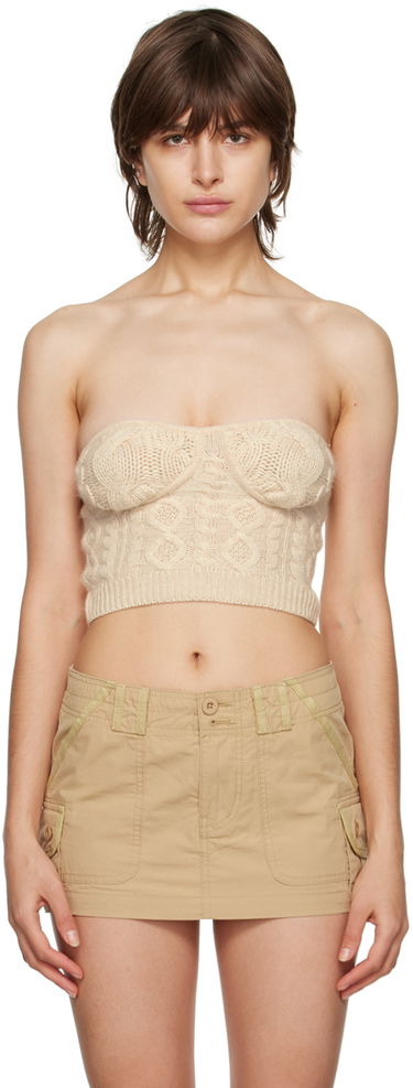 Crop top GUIZIO Guizio Cable Knit Strapless Tube Top Beige | DGF22C104_CRM, 0