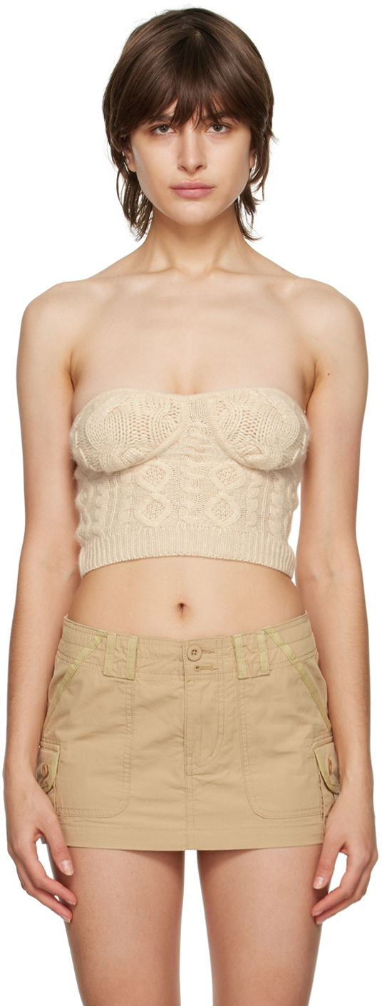 Crop top GUIZIO Guizio Cable Knit Strapless Tube Top Beige | DGF22C104_CRM