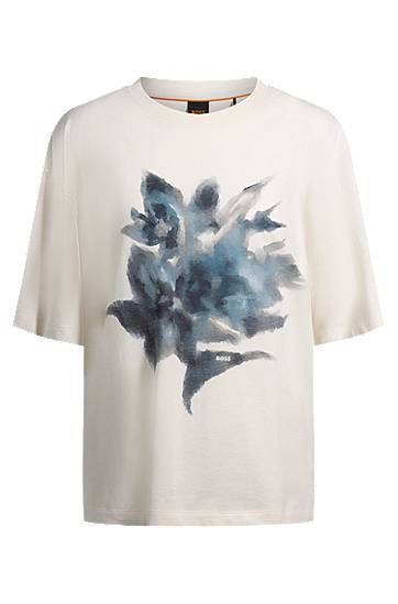 T-shirt BOSS BOSS Oversized-Fit T-Shirt with Floral Print Hvid | 50534814
