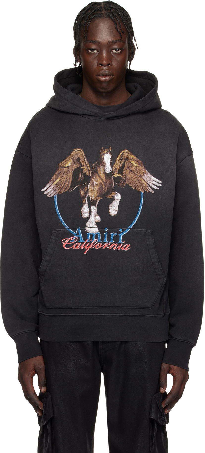 Sweatshirt AMIRI Vintage Wash Pegasus Oversized Hoodie Sort | AMJYHD1080