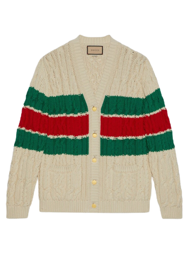 Sweater Gucci Cotton Web Cardigan Beige | 756259 XKDCU 9314