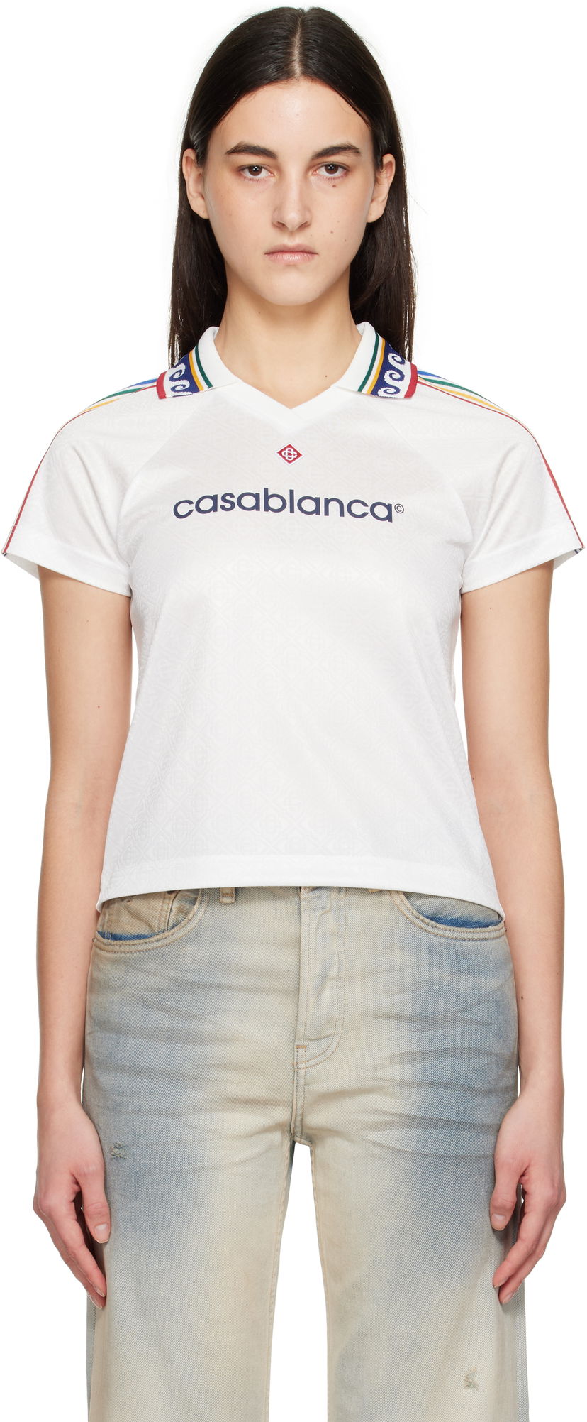 T-shirt Casablanca Casablanca Jacquard Monogram Football T-Shirt Hvid | WPS25-JTP-302-01