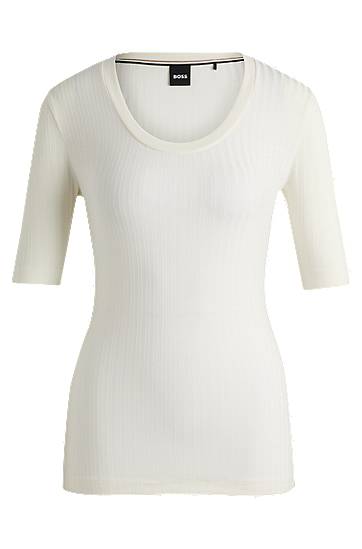 Sweater BOSS BOSS Stretch Scoop-Neck Top Hvid | 50518508