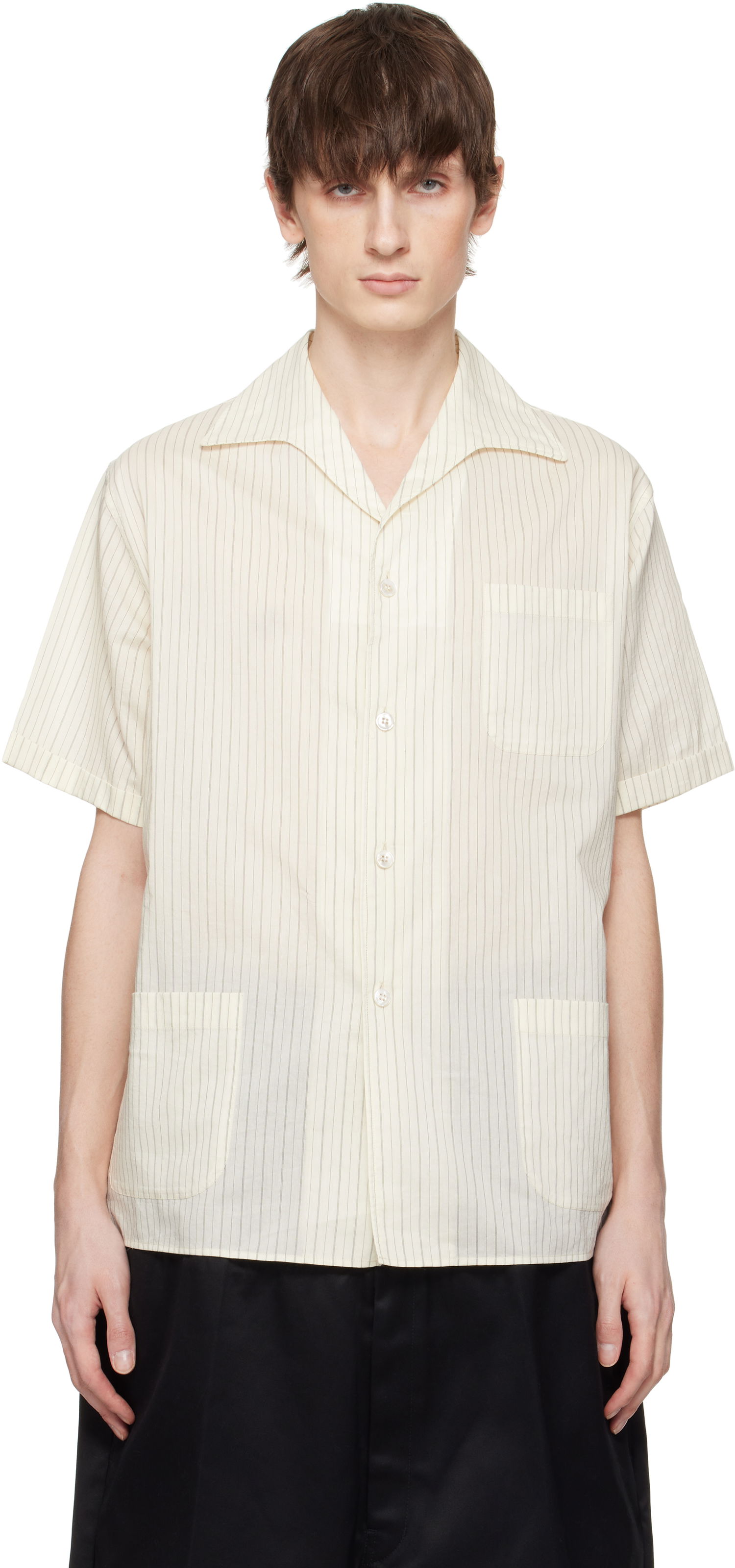 Skjorte Maison Margiela Maison Margiela Pinstriped Camp Collar Shirt Beige | S50DR0009 M35276, 0