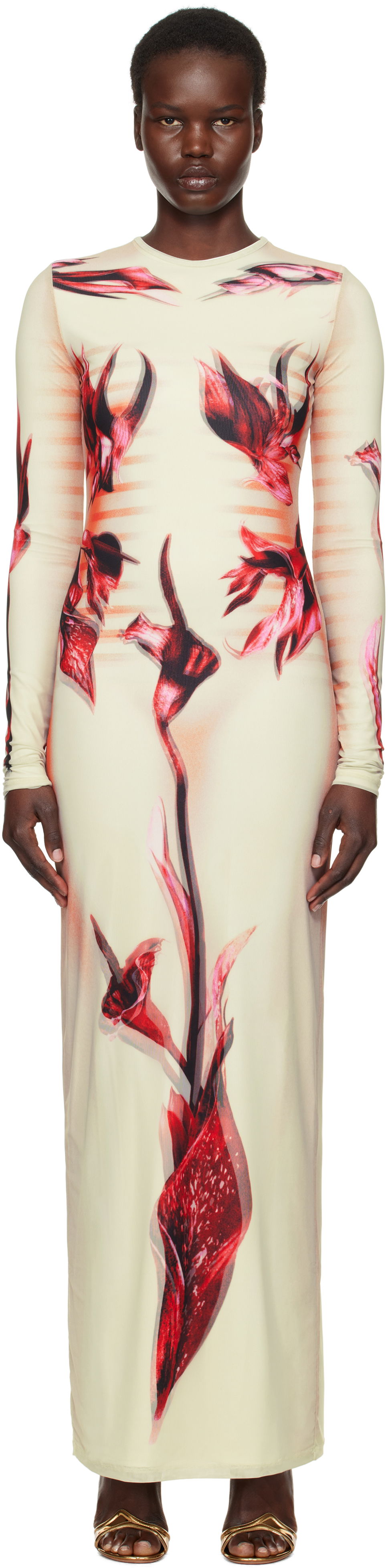 Kjole Jean Paul Gaultier Jean Paul Gaultier 'The Flower Body Morphing Marinière' Maxi Dress Beige | 25/33-F-RO371-T581-422030, 0