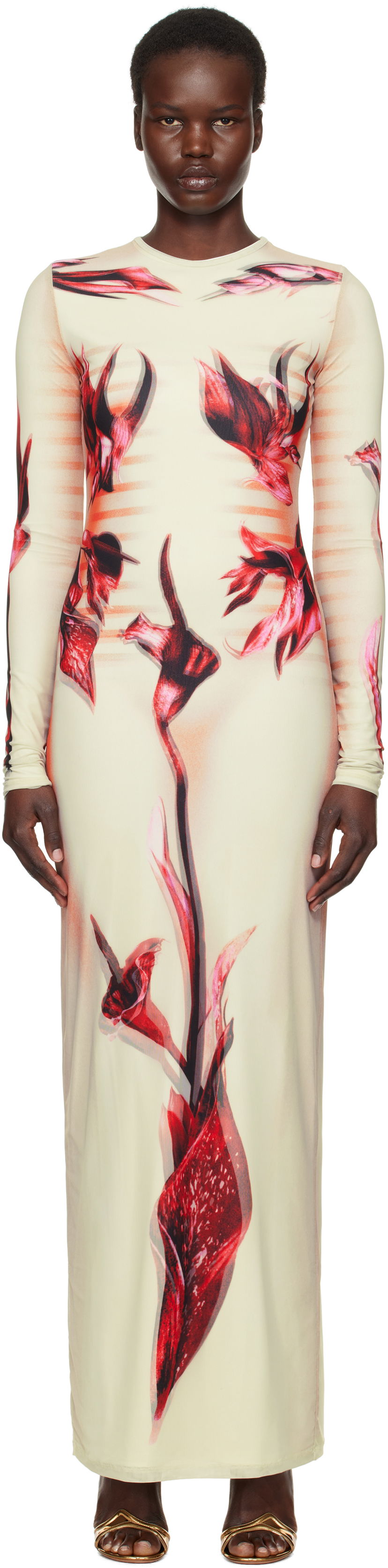 Kjole Jean Paul Gaultier Jean Paul Gaultier 'The Flower Body Morphing Marinière' Maxi Dress Beige | 25/33-F-RO371-T581-422030