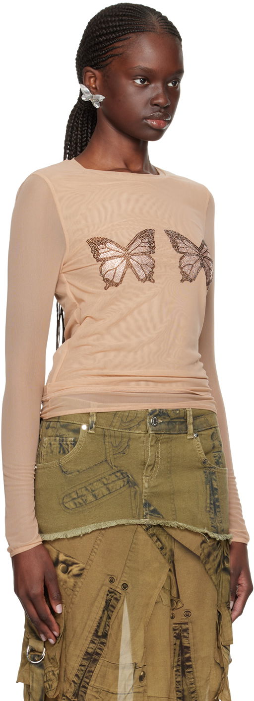 Tanktop Blumarine Graphic Long Sleeve T-Shirt Beige | P422T056A, 1