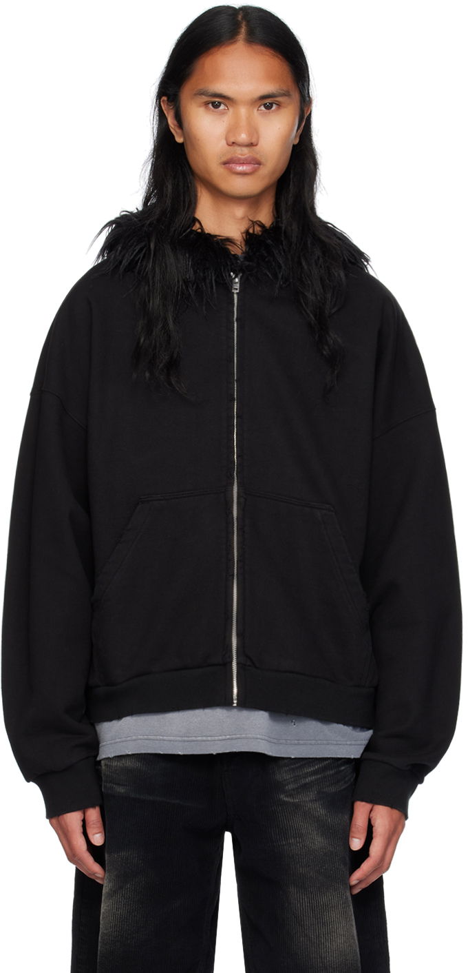 Sweatshirt We11done Faux Fur Trim Zip-Up Hoodie Sort | WD-TJ2-24-811-U-BK, 0