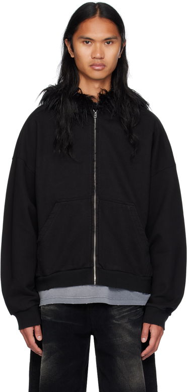 Sweatshirt We11done Faux Fur Trim Zip-Up Hoodie Sort | WD-TJ2-24-811-U-BK, 0