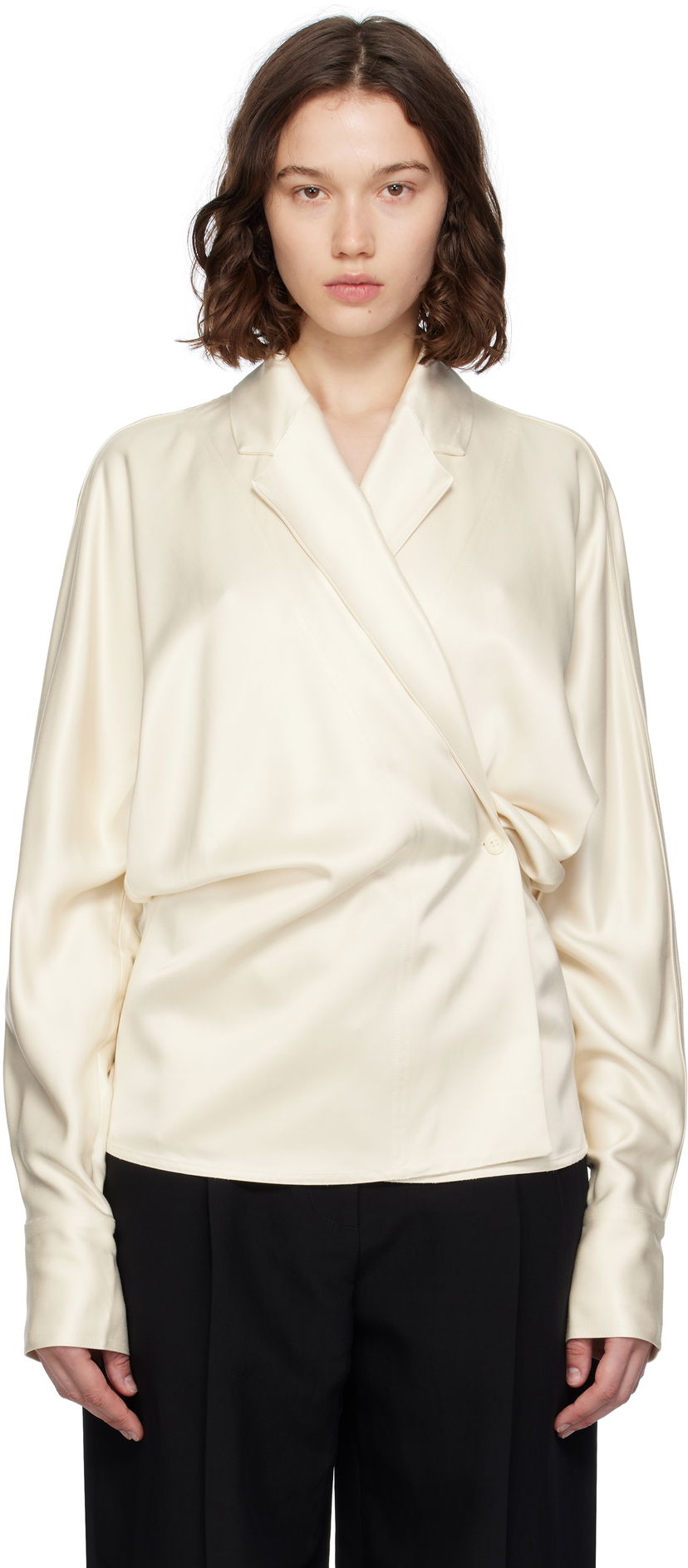 Skjorte TOTEME TOTEME Wrap Satin Blouse Beige | 253-WRT0543-FB0382