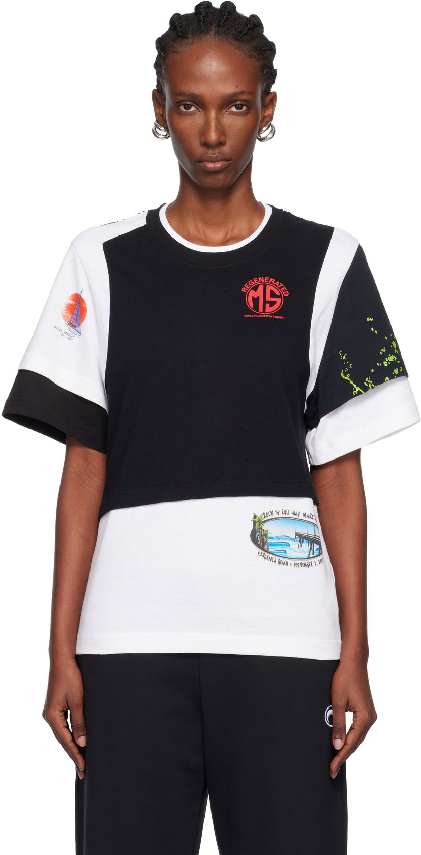 T-shirt Marine Serre Regenerated Graphic Jersey Layered T-shirt Flerfarvet | MTT096AUJER0003