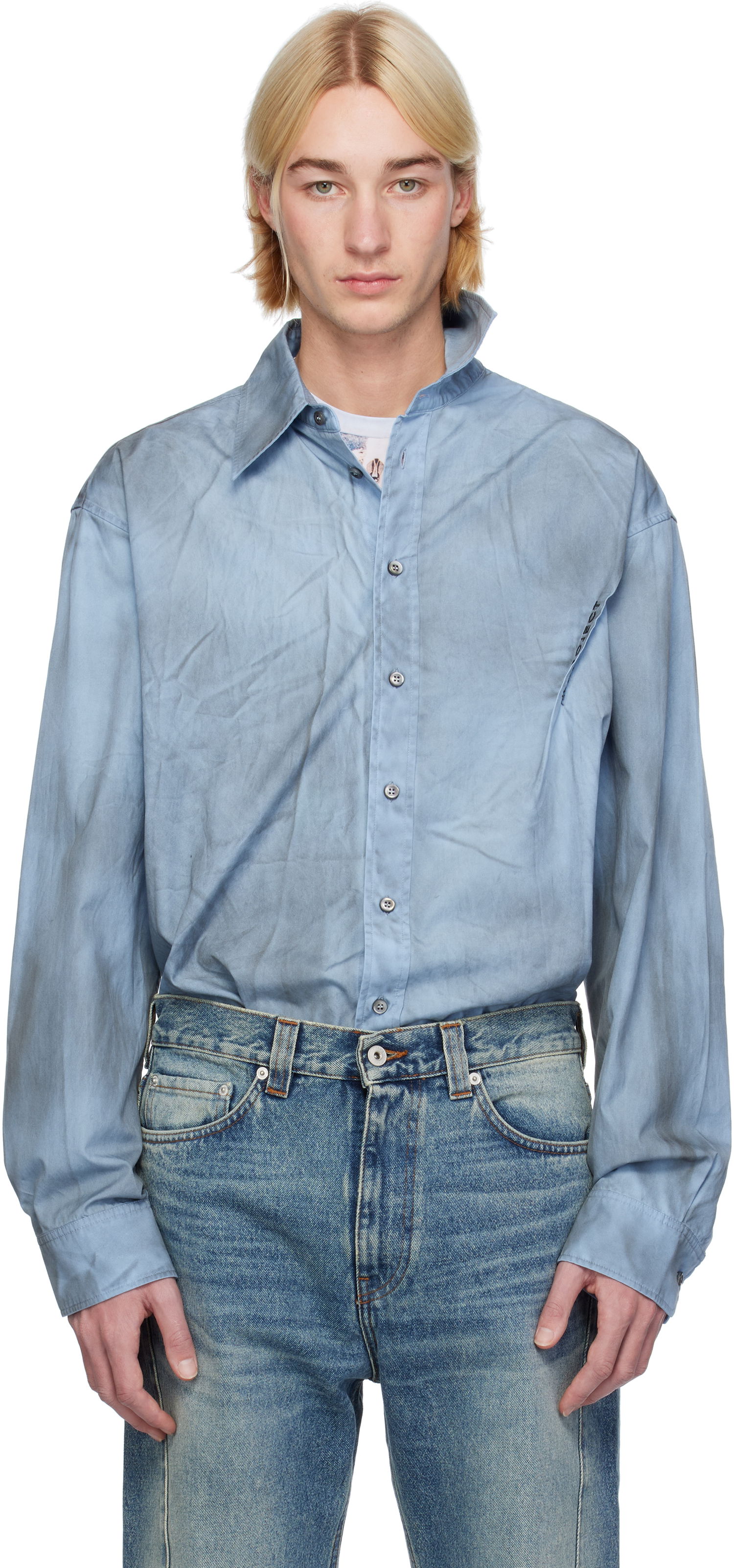Skjorte Y/PROJECT Spray Pinched Logo Shirt Blå | 201SI013, 0