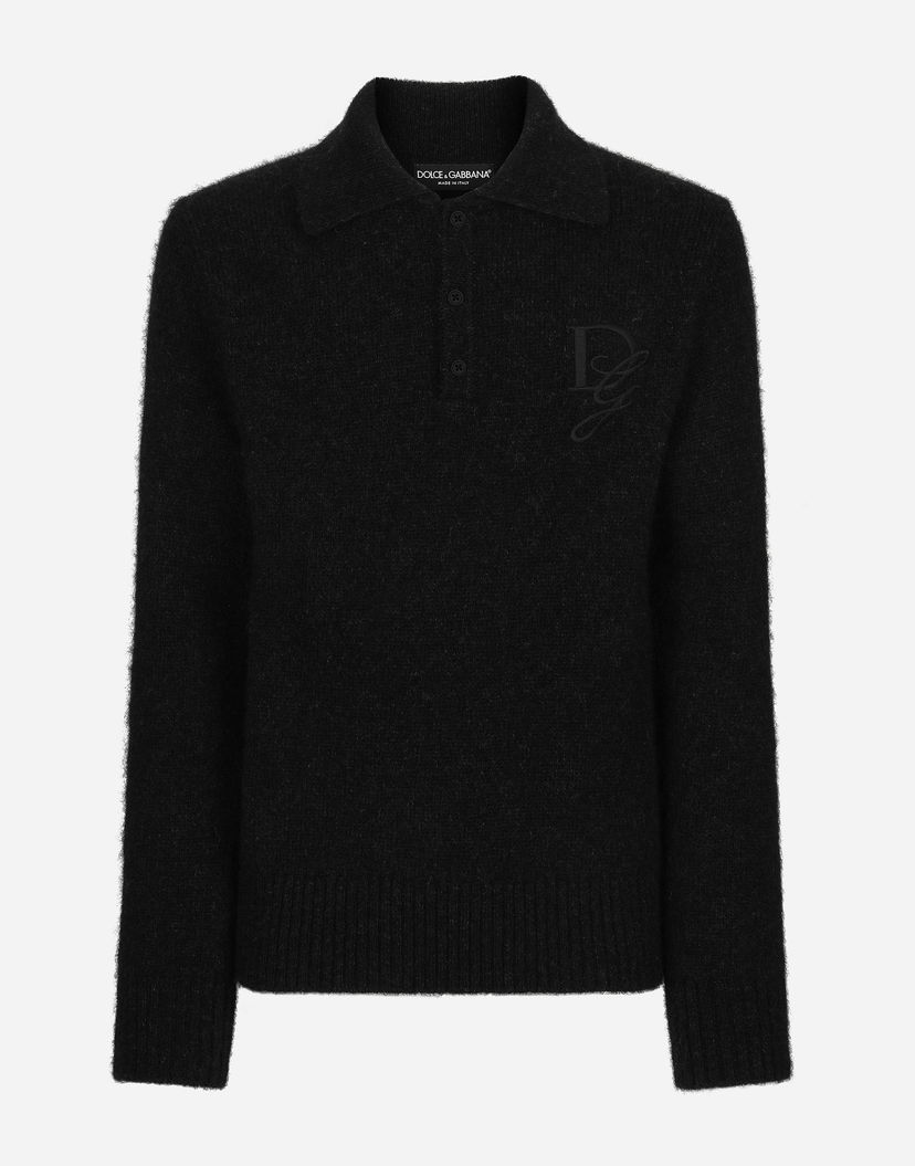 Polo skjorte Dolce & Gabbana Polo-shirt Long-sleeved Embroidered Logo Grå | GXZ48ZJFMIMN1254