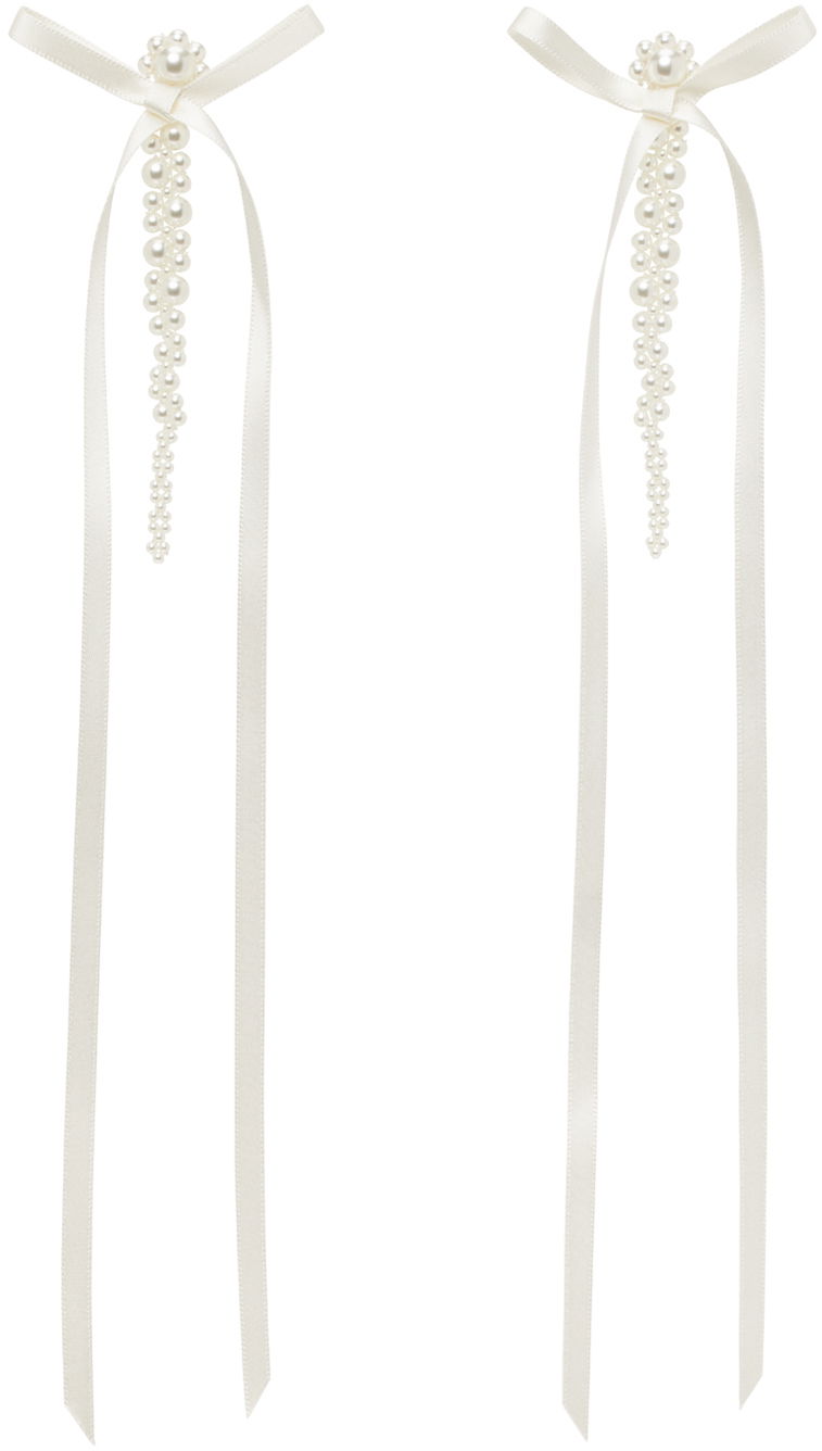 Øreringe Simone Rocha Simone Rocha Bow Ribbon Pearl Drop Earrings Hvid | ERG410 0904