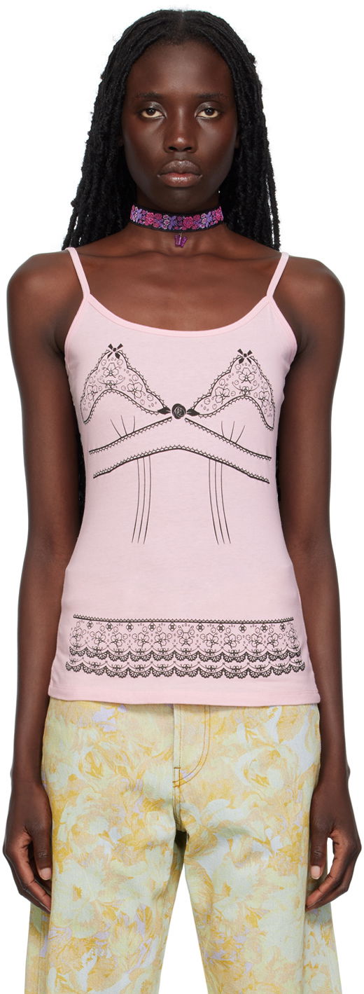 Tanktop Anna Sui Anna Sui Lace-Print Tank Top Lyserød | T623C20, 0